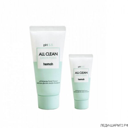Слабокислотный гель для умывания для чувствительной кожи Heimish pH 5.5 All Clean Green Foam